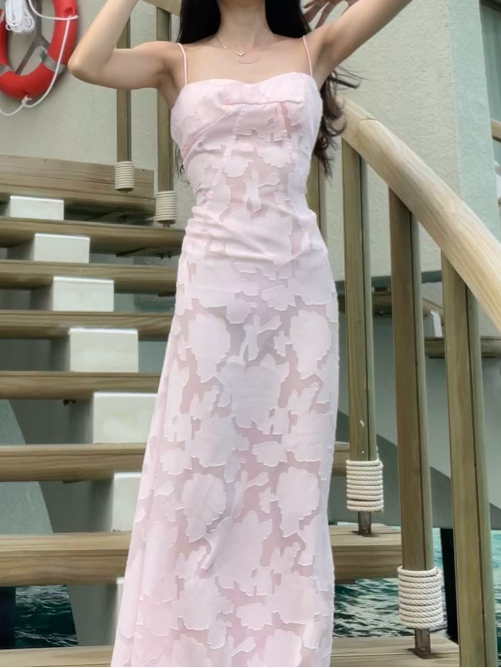 Light Pink Sheer Floral Slip Dress